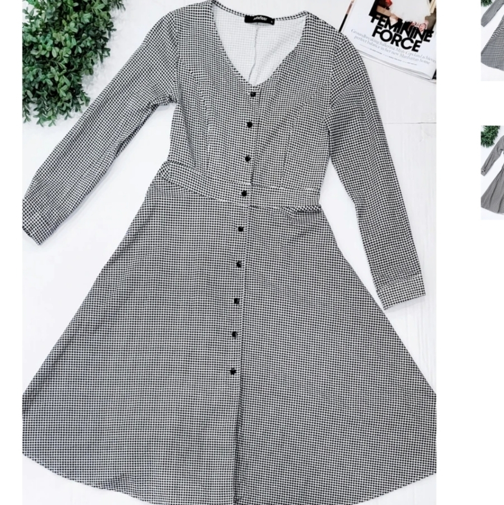 Black and White Houndstooth Circle Dress Size Small